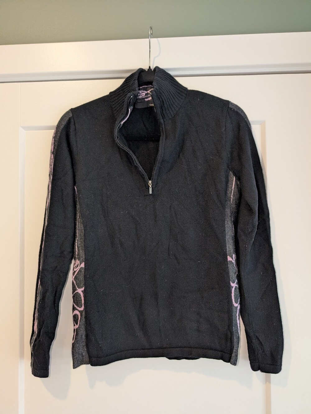 Smartwool Quarter Zip Black And Pink Merino Wool Long Sleeve Base Layer
